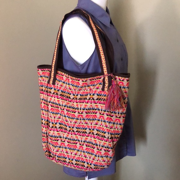 Fabric Tote-Boho Chic-16x16x4-Brightly Colored-EUC - Picture 2 of 16